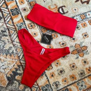 NWT New Red Zaful Ribbed Strapless Bikini